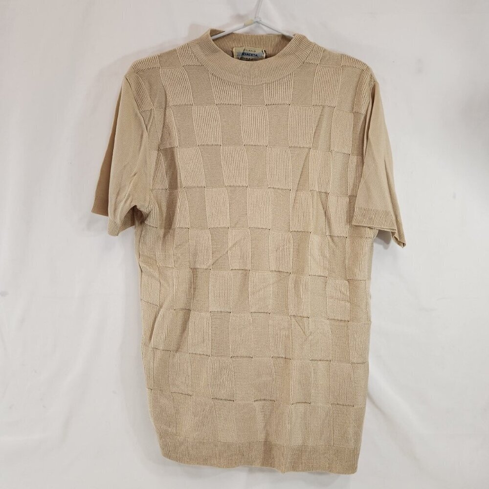 Rendale Milano Novaceta Mens Short Sleeve Garter Block Knit Sweater Size Large